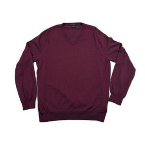 J.Crew Italian Merino Wool V-Neck Sweater Burgundy Size L Lightweight
